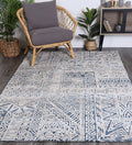 Amritsar Newburg Navy Tribal Rug styled with furniture
