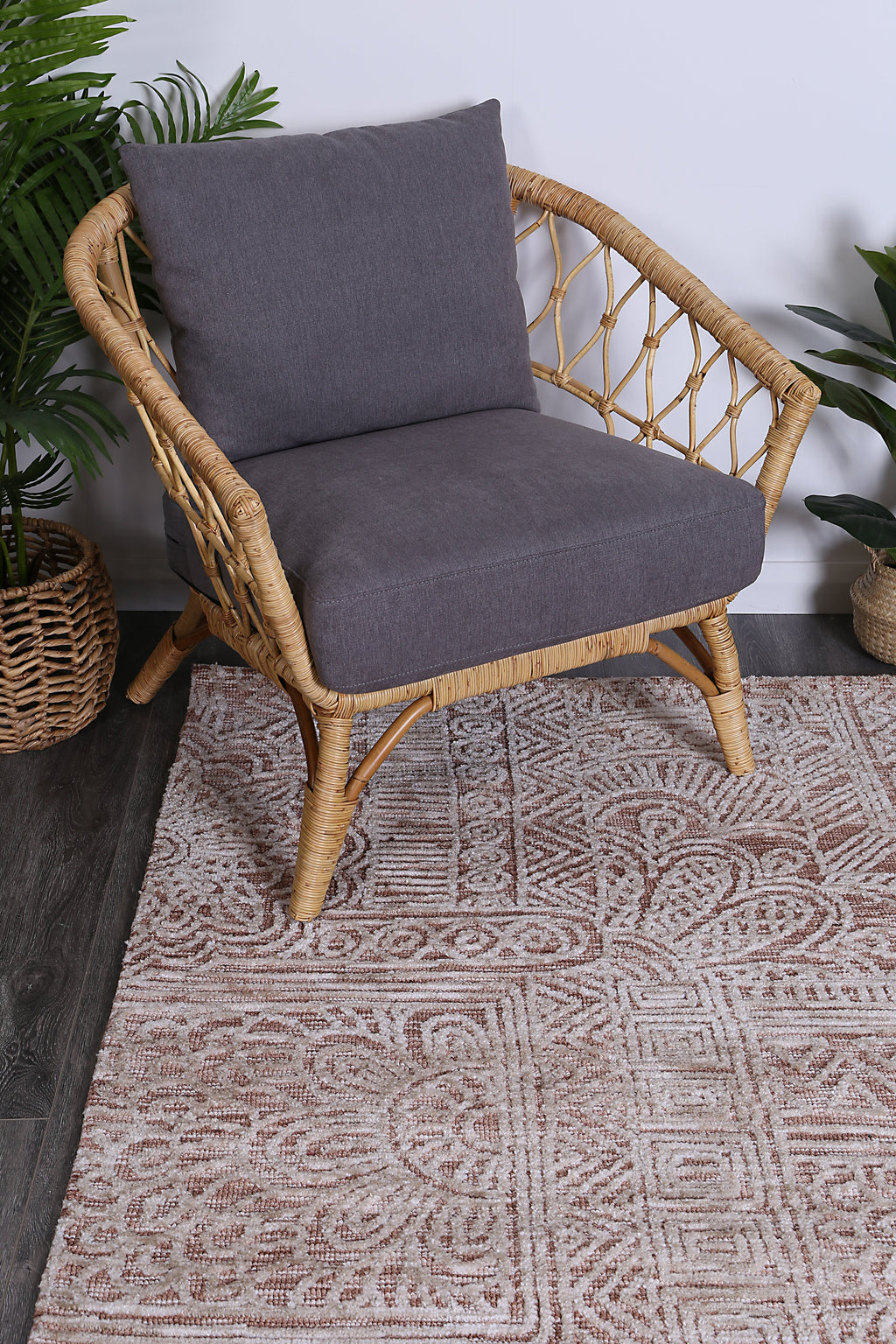 Amritsar Newburg Rust Tribal Rug styled with furniture