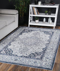 Angelic Navy Medallion Non-Slip Rug - ANGE02 styled with furniture