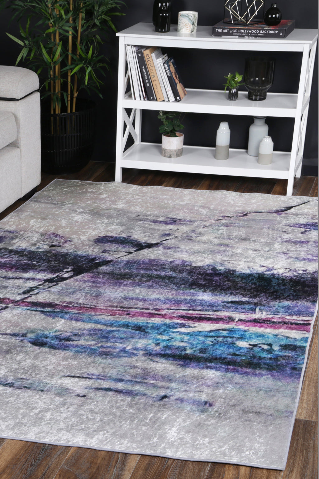 Angelic Multi Watercolour Pastel Non-Slip Rug - ANGE03 styled with furniture
