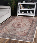 Angelic Medallion Red Non-Slip Rug - ANGE04 styled with furniture