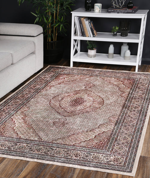 Angelic Medallion Red Non-Slip Rug - ANGE04 styled with furniture