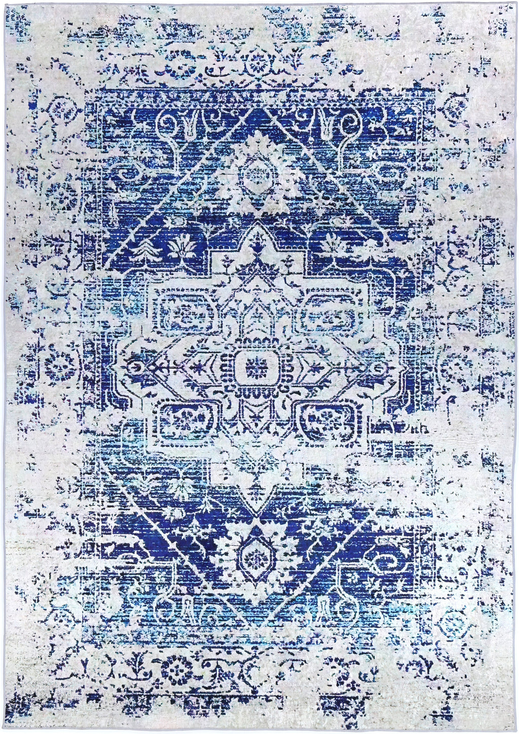 Angelic Distressed Navy White Traditional Non-Slip Rug - ANGE09 – view 2