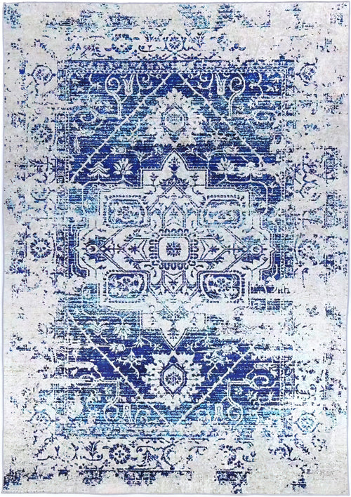 Angelic Distressed Navy White Traditional Non-Slip Rug - ANGE09 – view 2
