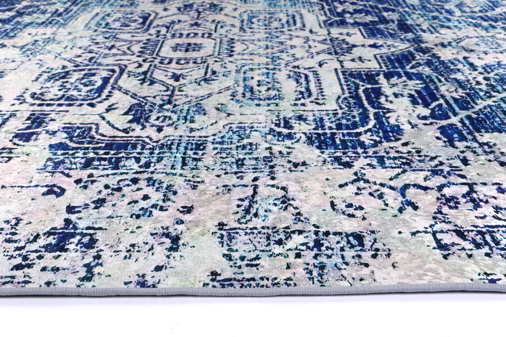 Angelic Distressed Navy White Traditional Non-Slip Rug - ANGE09 – view 3