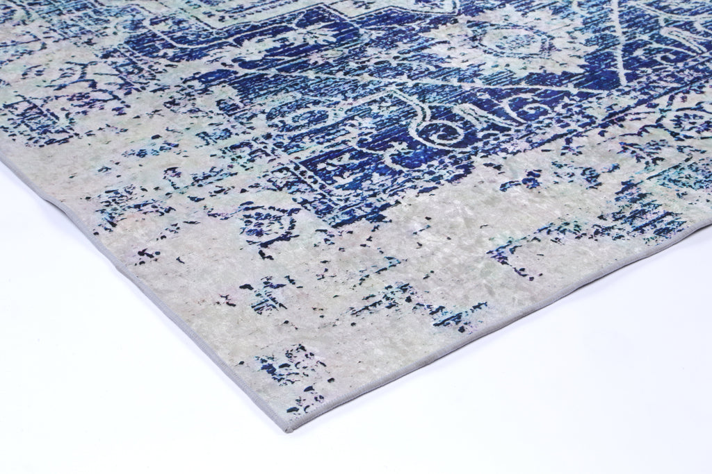 Angelic Distressed Navy White Traditional Non-Slip Rug - ANGE09 – view 4