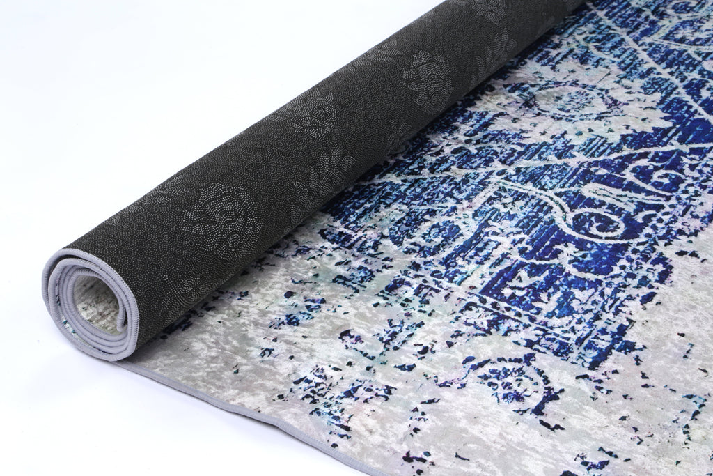 Angelic Distressed Navy White Traditional Non-Slip Rug - ANGE09 – view 5