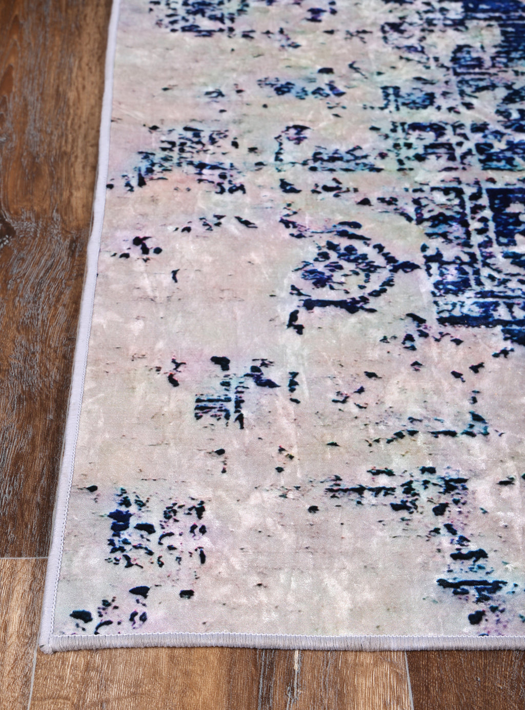 Angelic Distressed Navy White Traditional Non-Slip Rug - ANGE09 – view 8