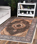 Angelic Medallion Gold Non-Slip Rug - ANGE11 styled with furniture