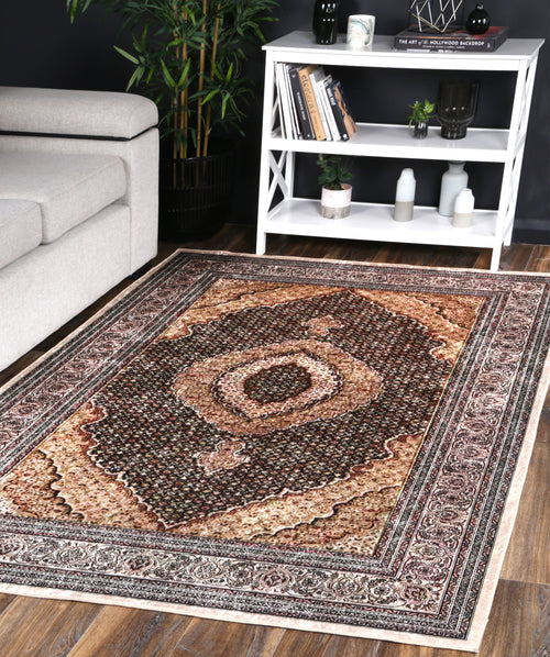 Angelic Medallion Gold Non-Slip Rug - ANGE11 styled with furniture