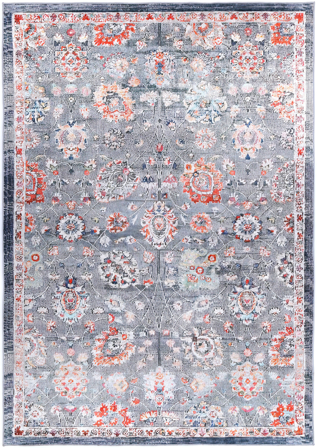 Angelic Distressed Floral Grey Multi Non-Slip Rug - ANGE12 – view 2