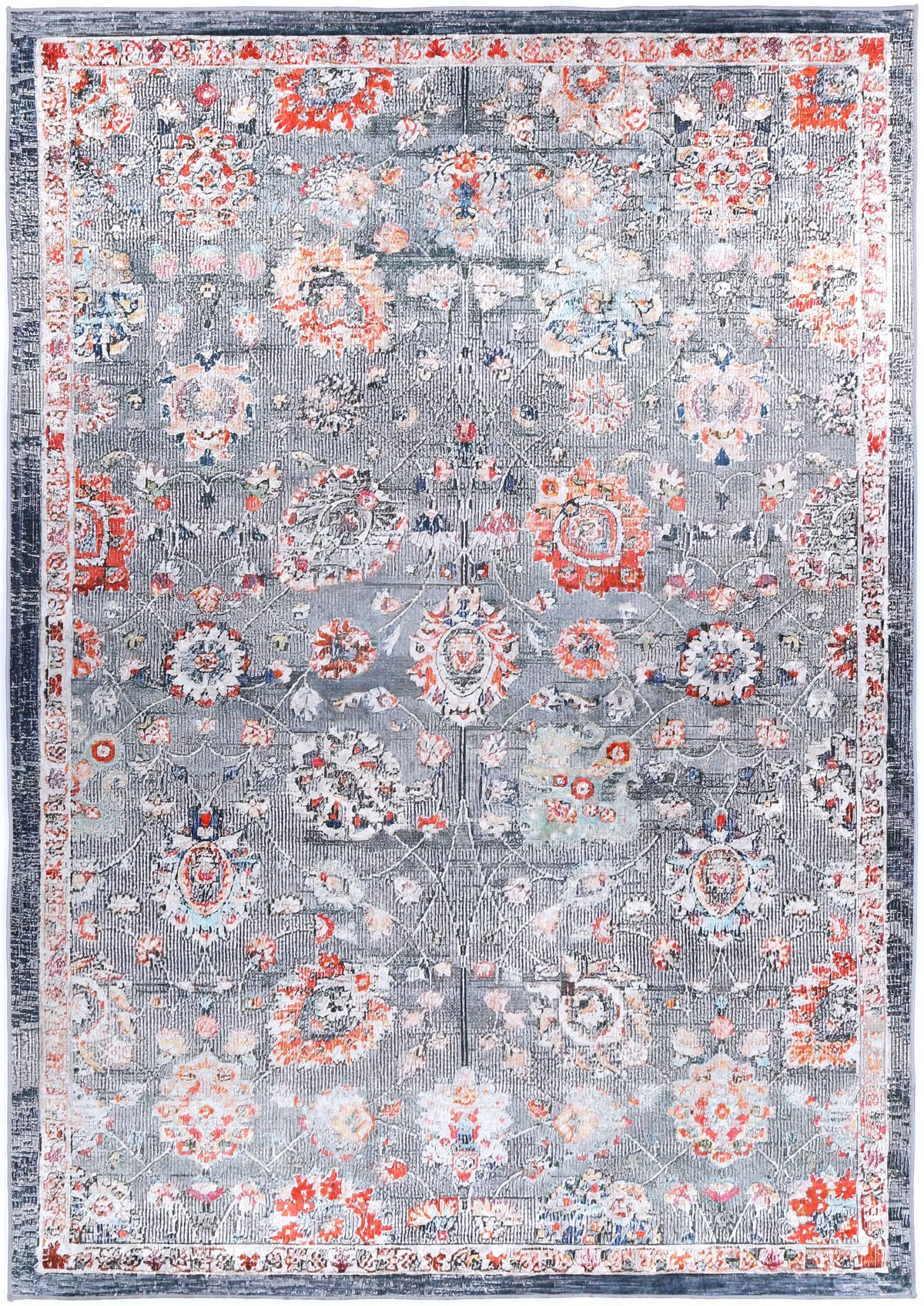 Angelic Distressed Floral Grey Multi Non-Slip Rug - ANGE12 – view 2