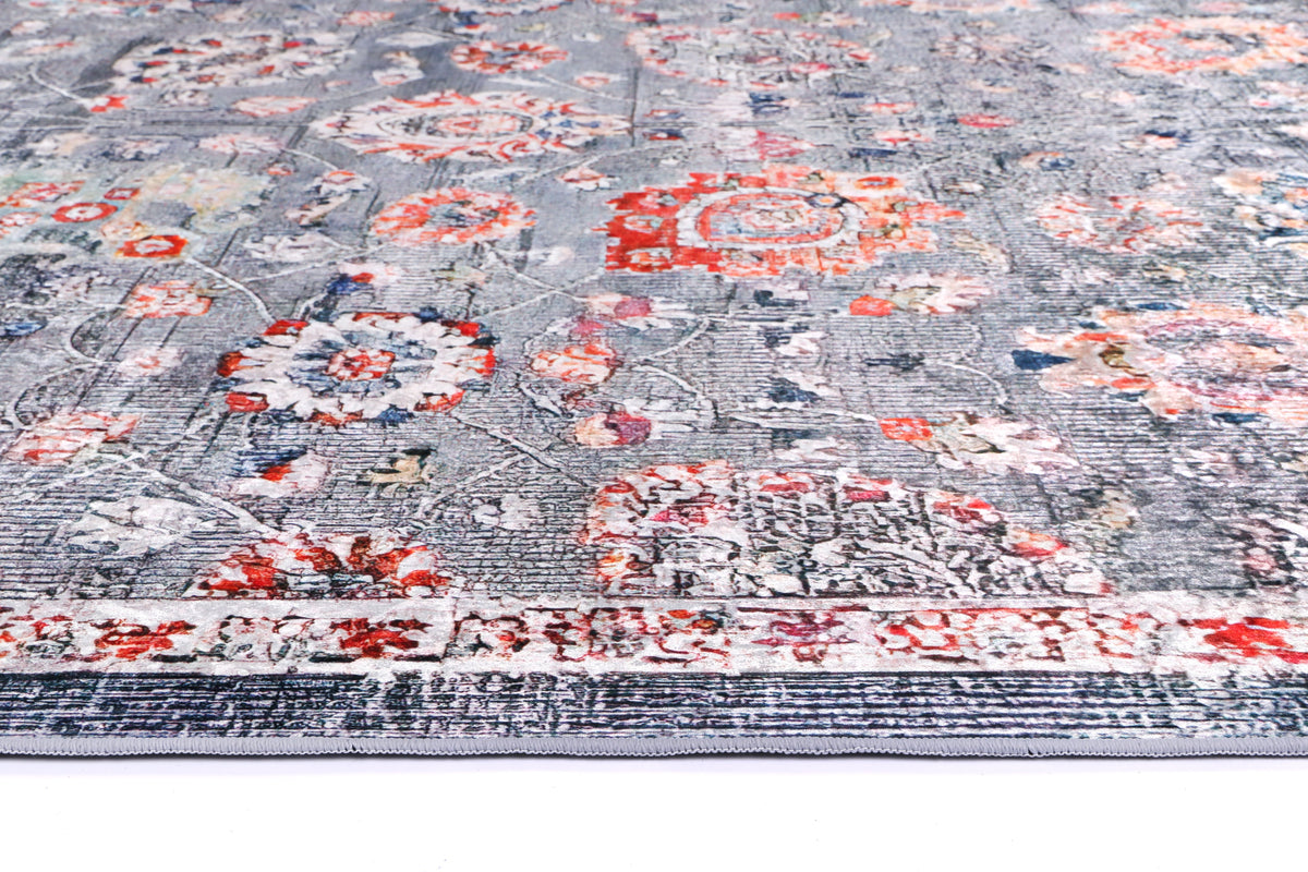 Angelic Distressed Floral Grey Multi Non-Slip Rug - ANGE12 – view 3