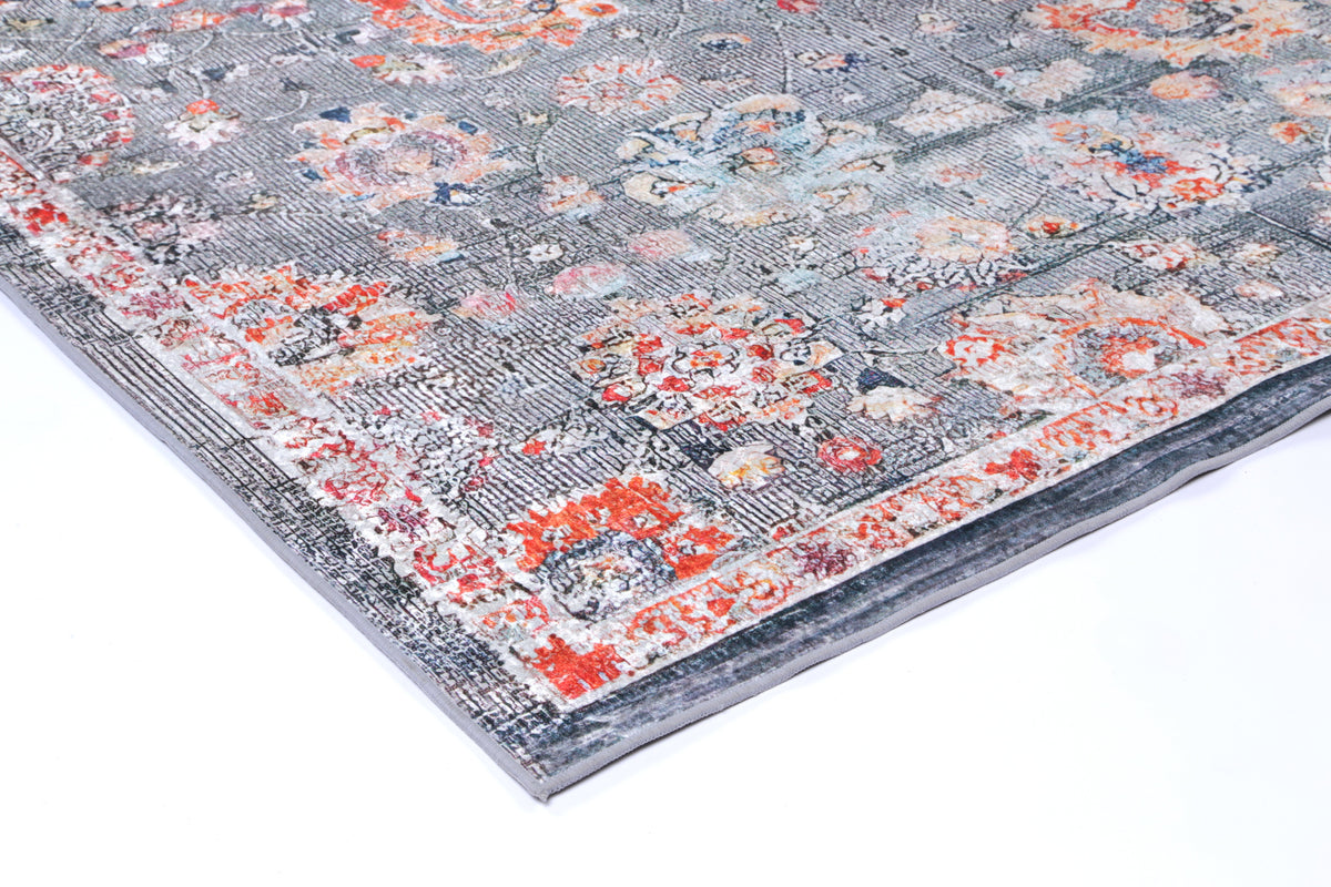 Angelic Distressed Floral Grey Multi Non-Slip Rug - ANGE12 – view 4