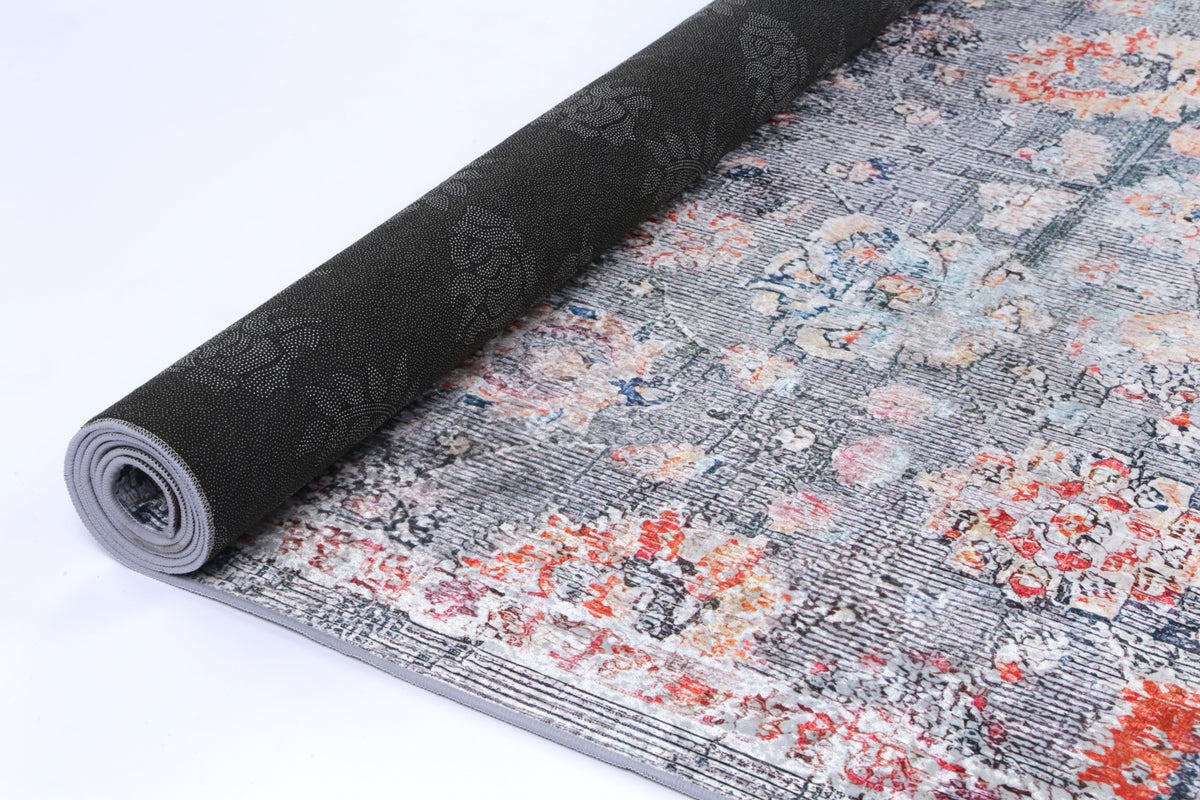 Angelic Distressed Floral Grey Multi Non-Slip Rug - ANGE12 – view 5