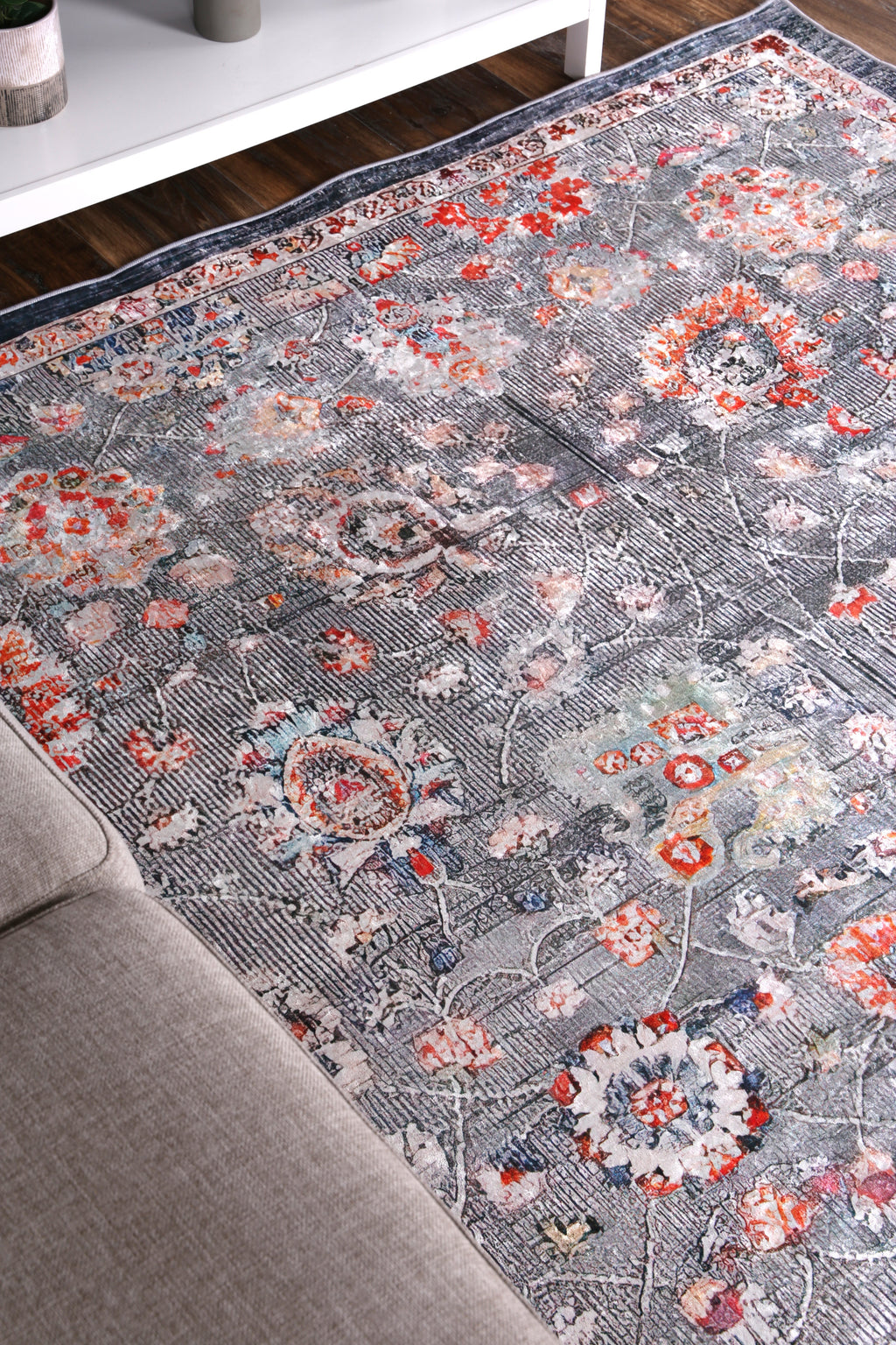 Angelic Distressed Floral Grey Multi Non-Slip Rug - ANGE12 – view 6