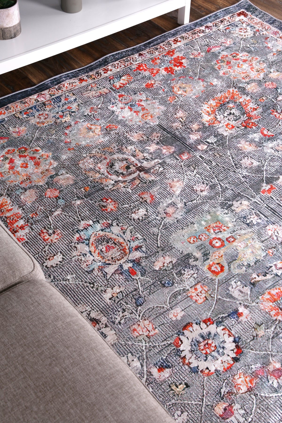 Angelic Distressed Floral Grey Multi Non-Slip Rug - ANGE12 – view 6