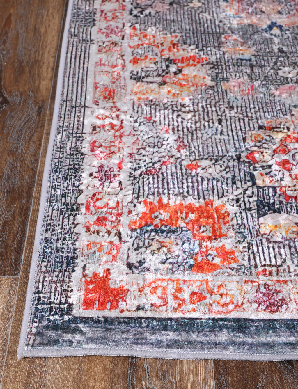 Angelic Distressed Floral Grey Multi Non-Slip Rug - ANGE12 – view 7