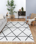 Ares Trojan Geometric Ivory and Anthracite Rug styled with furniture