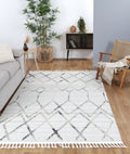 Ares Dorian Geometric Cream and Taupe Rug styled with furniture