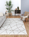 Ares Agros Geometric Cream and Beige Rug styled with furniture