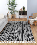 Ares Arcadia Geometric Black and White Rug styled with furniture