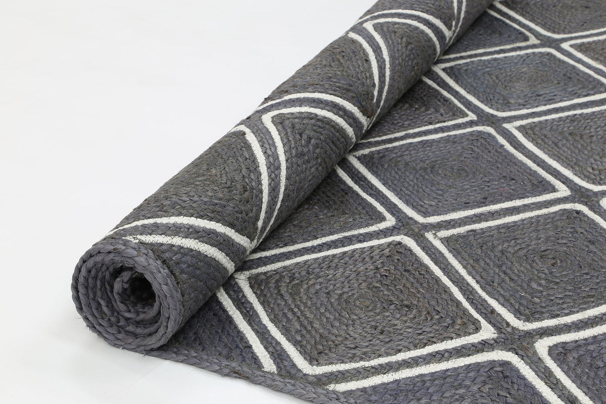 Artisan Grey Parquetry Jute Cotton Rug – view 5