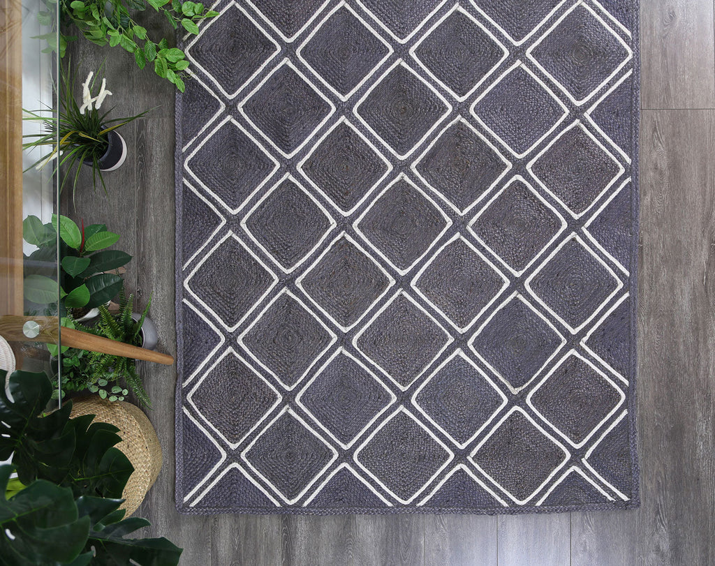 Artisan Grey Parquetry Jute Cotton Rug – view 6