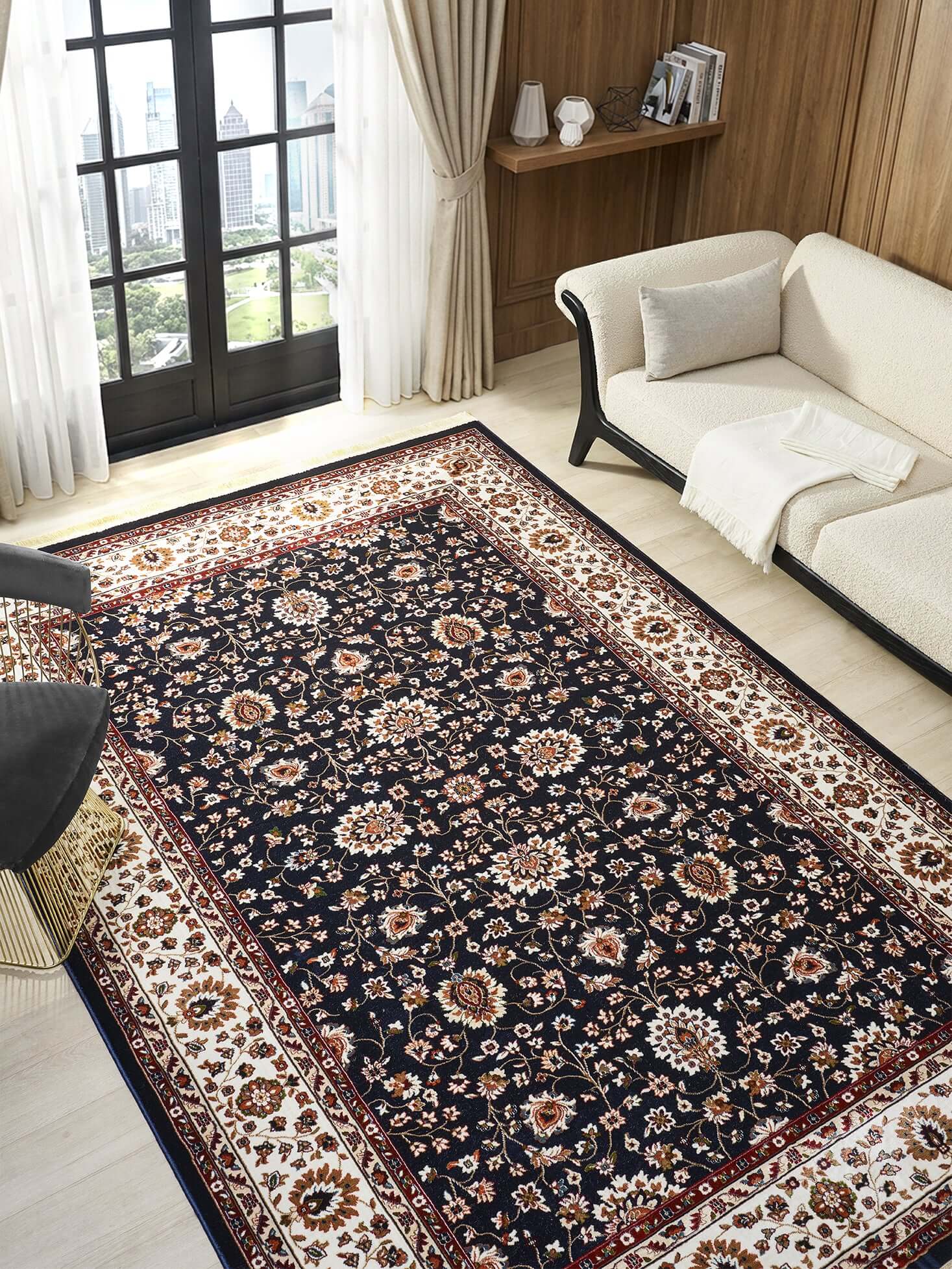 Asaryun Rugs H5500A Turkish Rug in Navy Blue Elegance