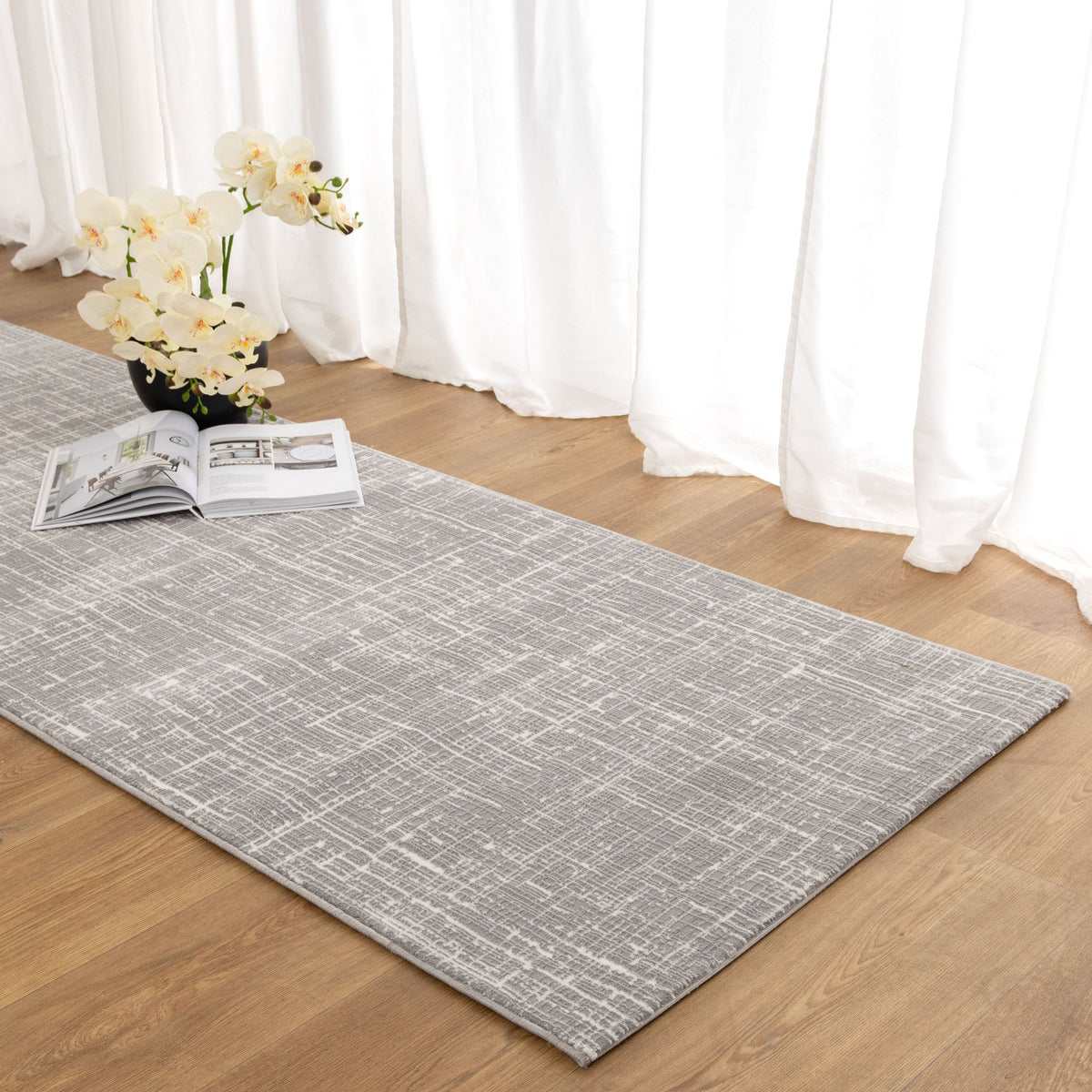 Atina Distressed Geo Lines Grey Rug - AT02 – view 7