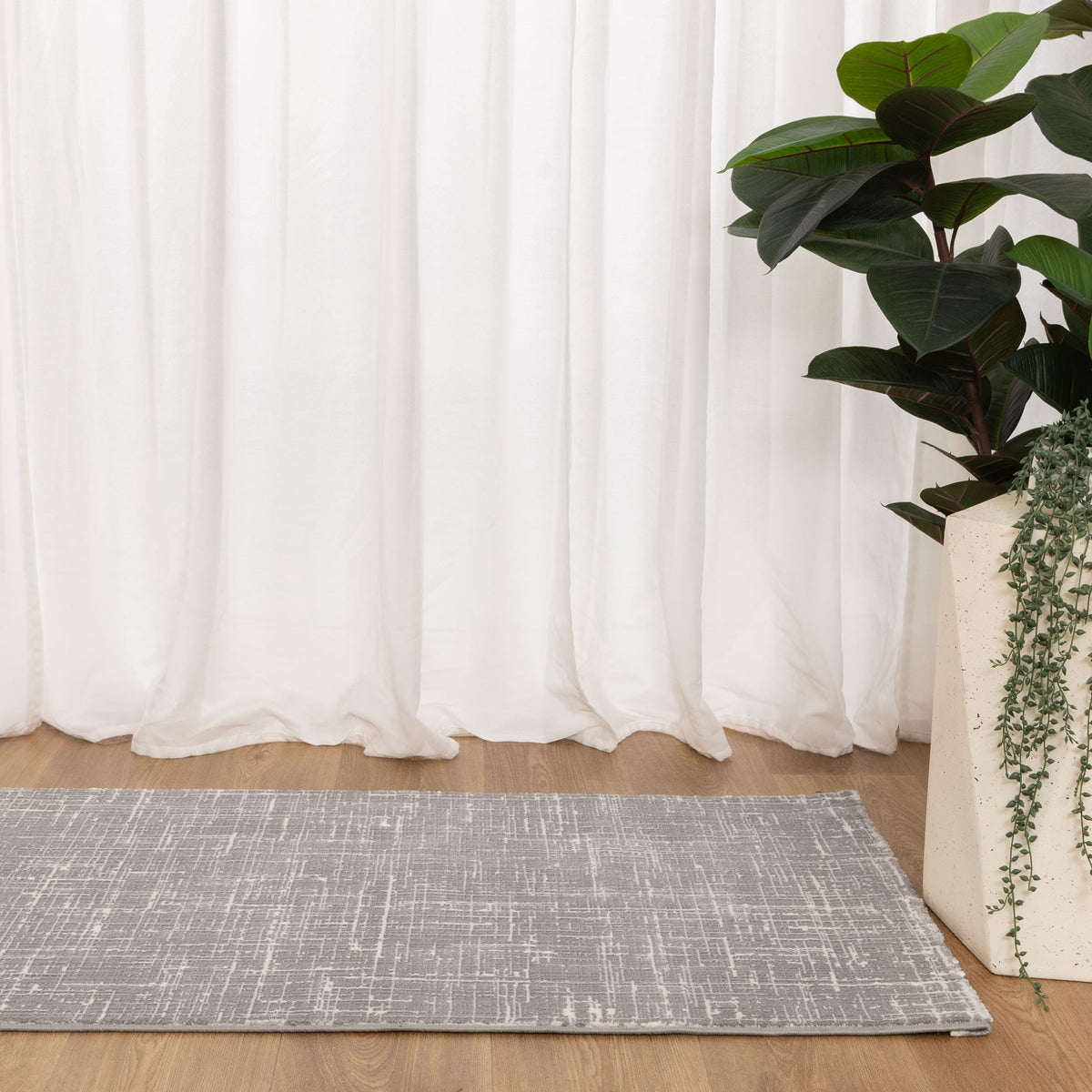Atina Distressed Geo Lines Grey Rug - AT02 – view 8