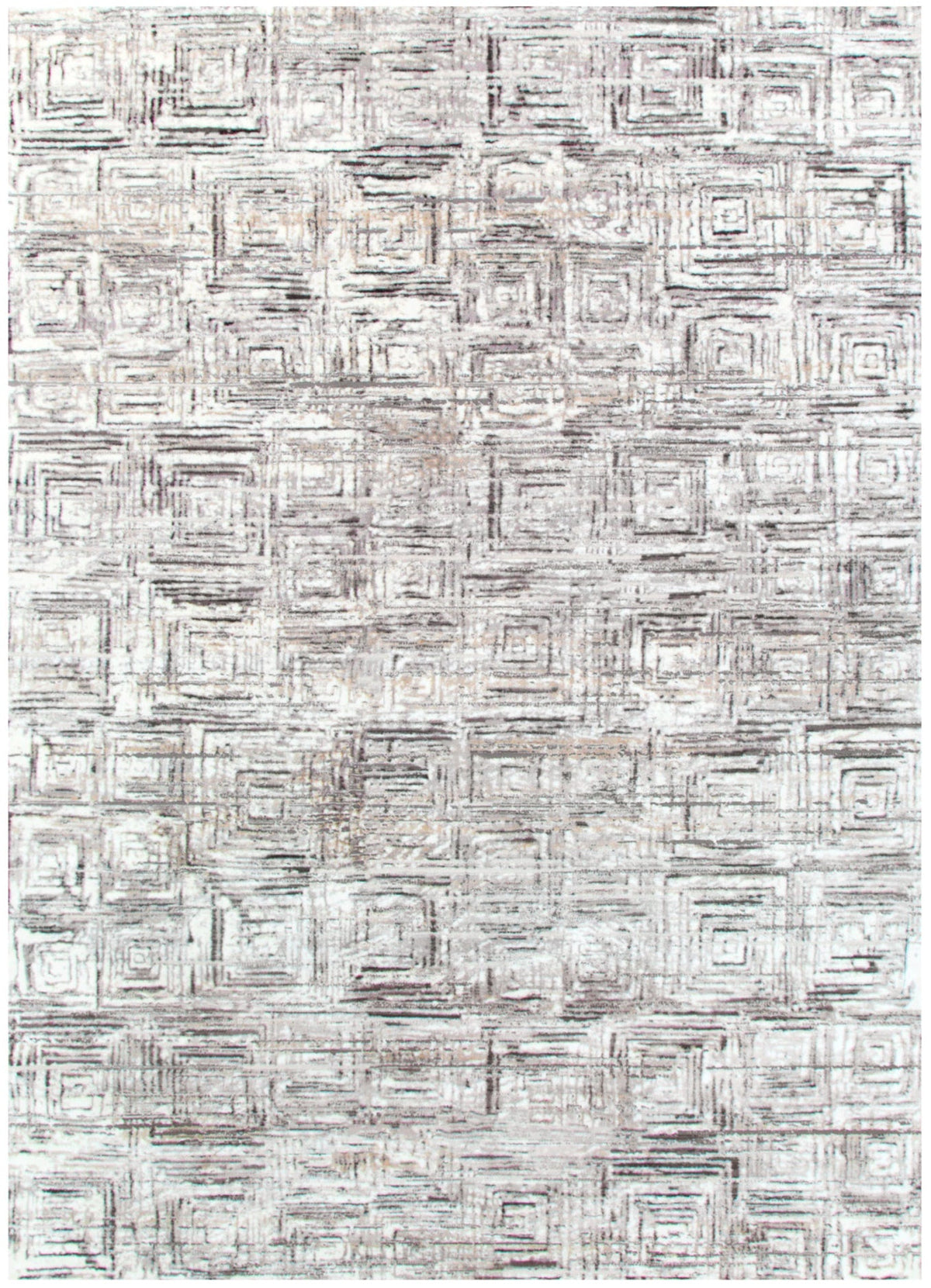 Atina Distressed Geo Squares Grey Rug - AT03 – view 2
