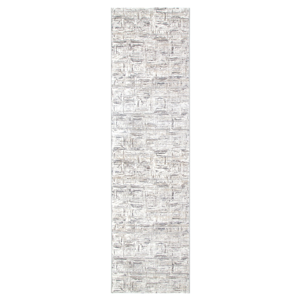 Atina Distressed Geo Squares Grey Rug - AT03 – view 6
