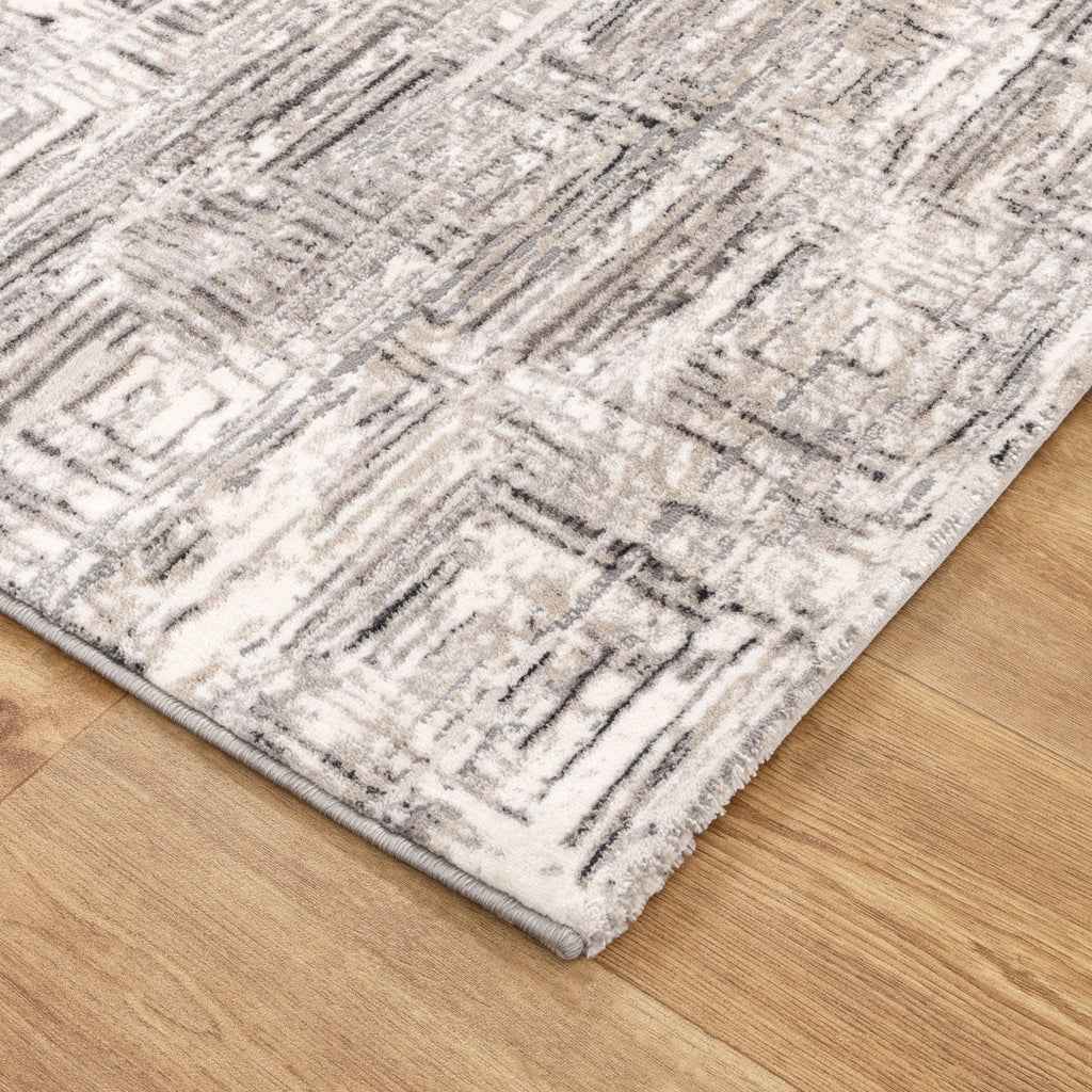 Atina Distressed Geo Squares Grey Rug - AT03 – view 3