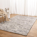 Atina Distressed Geo Squares Grey Rug - AT03 styled with furniture