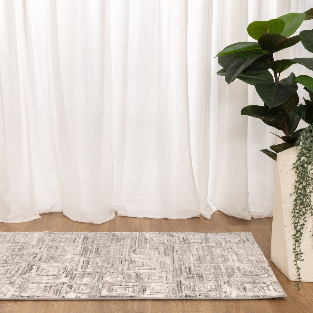 Atina Distressed Geo Squares Grey Rug - AT03 – view 8