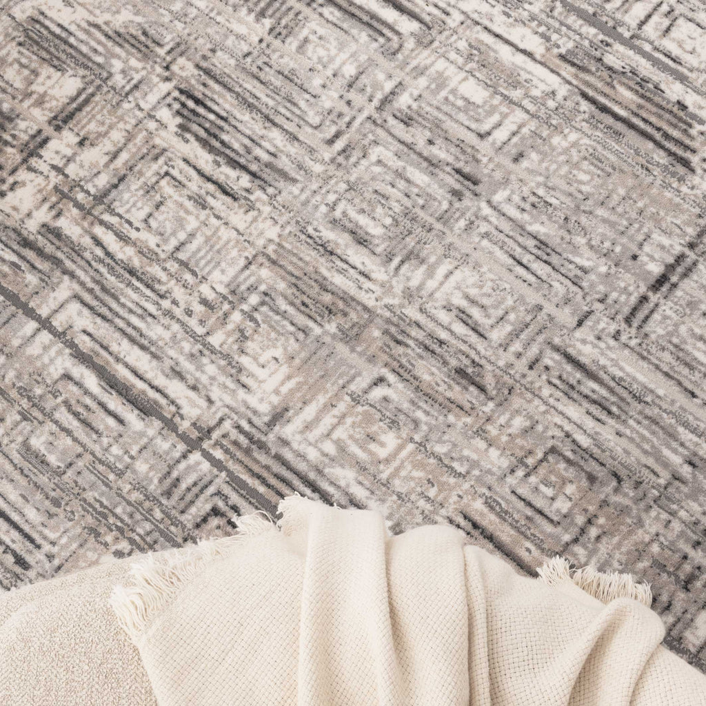 Atina Distressed Geo Squares Grey Rug - AT03 – view 5
