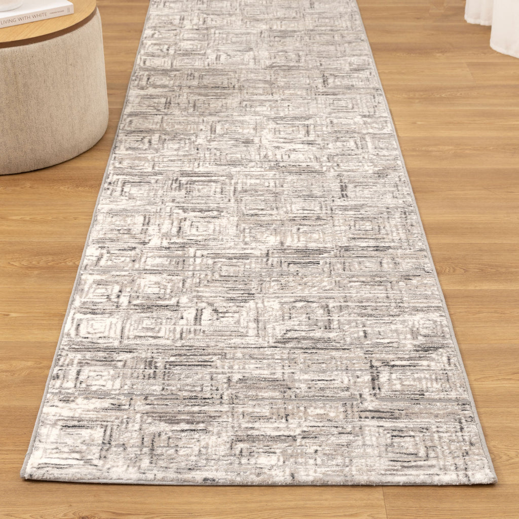 Atina Distressed Geo Squares Grey Rug - AT03 – view 9