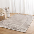Atina Distressed Border Beige Grey Rug - AT04 styled with furniture