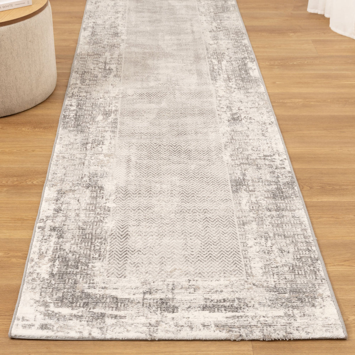 Atina Distressed Border Beige Grey Rug - AT04 – view 9