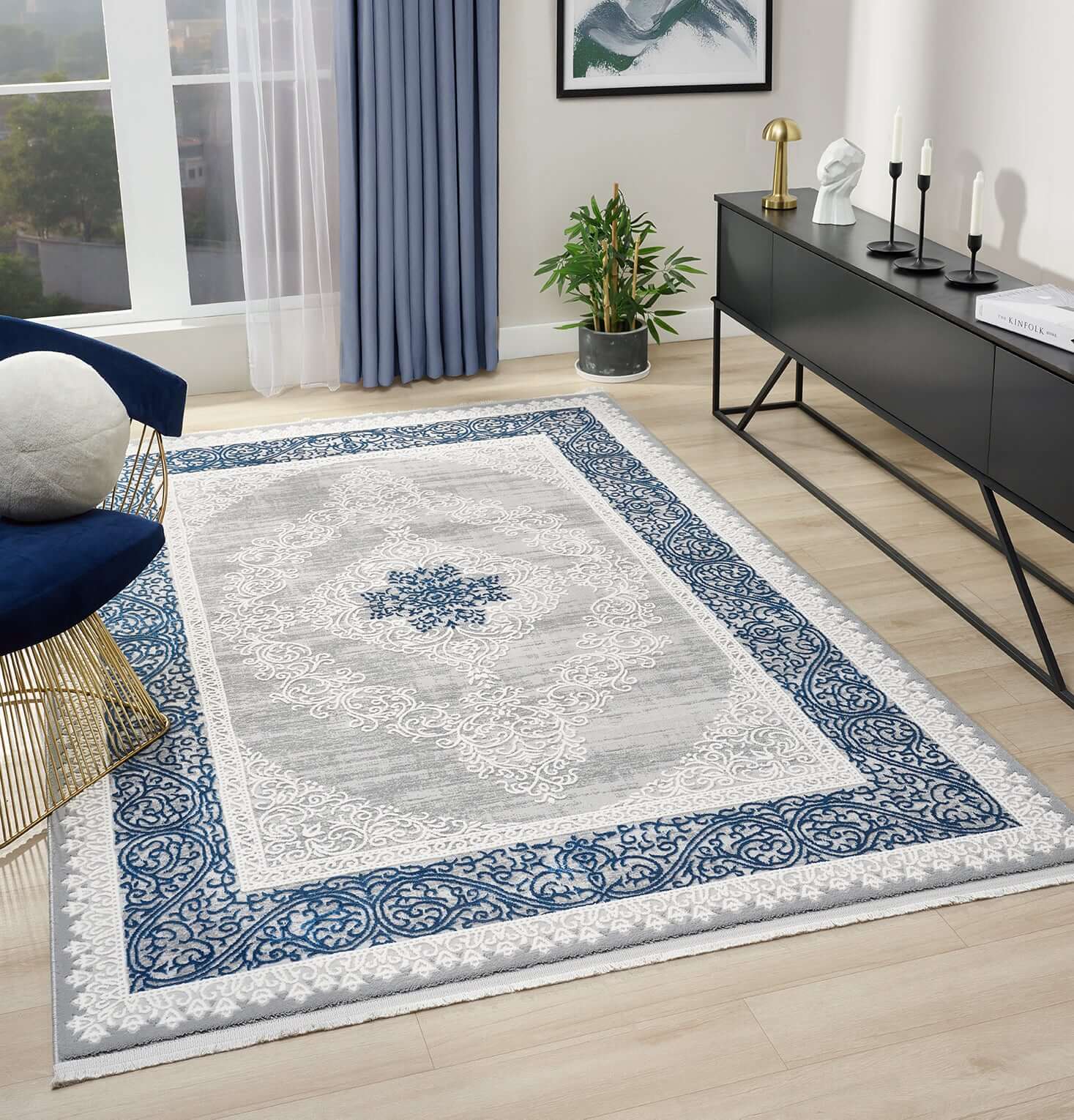 Kervan Rug A7114 Grey Blue Turkish Rug, Kervan Rug - A7114 Grey Gold Turkish Rug for Busy Homes