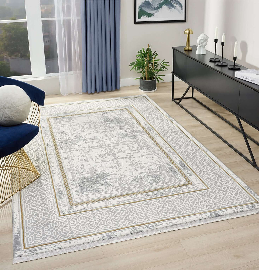 Kervan Rug AK076 Grey Gold Turkish Rug, Kervan Rug - A7114 Grey Gold Turkish Rug for Busy Homes