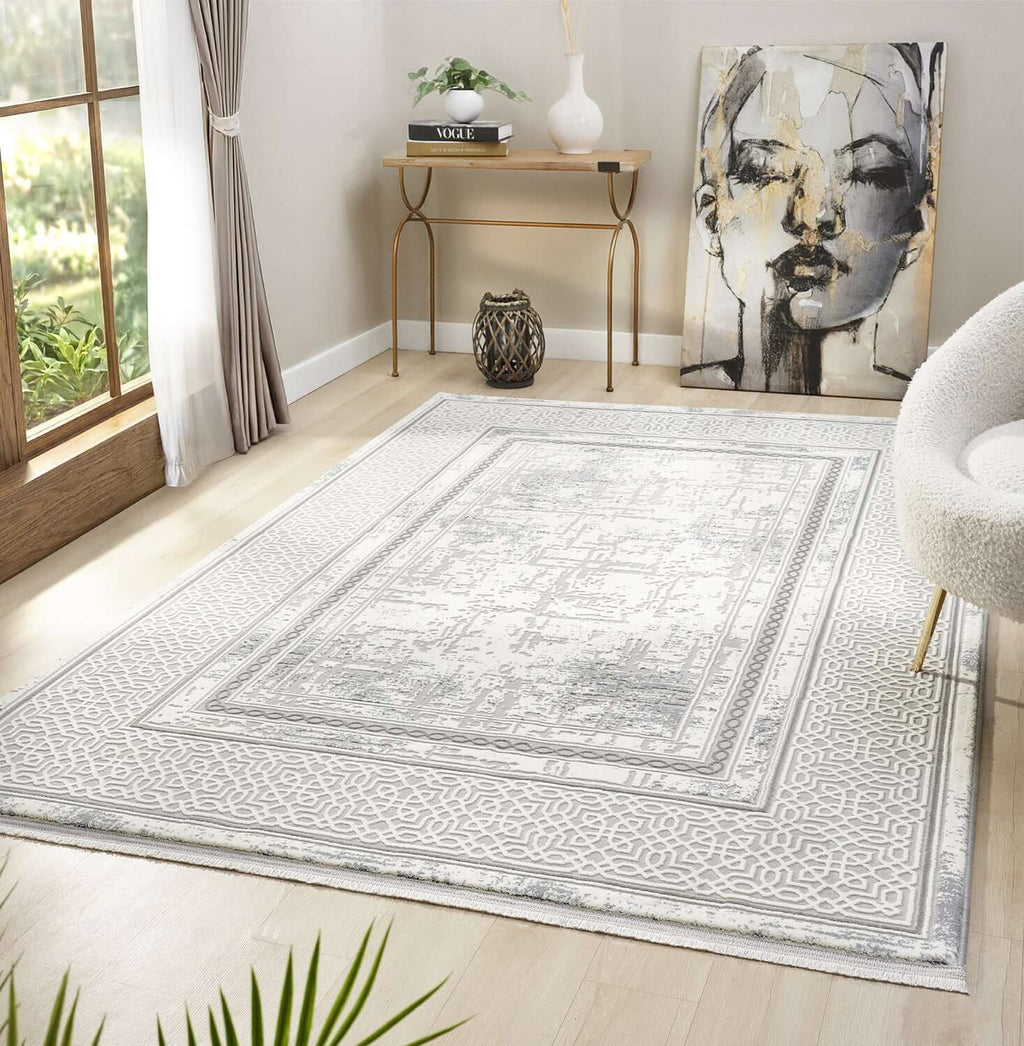 Kervan Rug AK076 Grey Grey Turkish Rug, Kervan Rug - A7114 Grey Gold Turkish Rug for Busy Homes