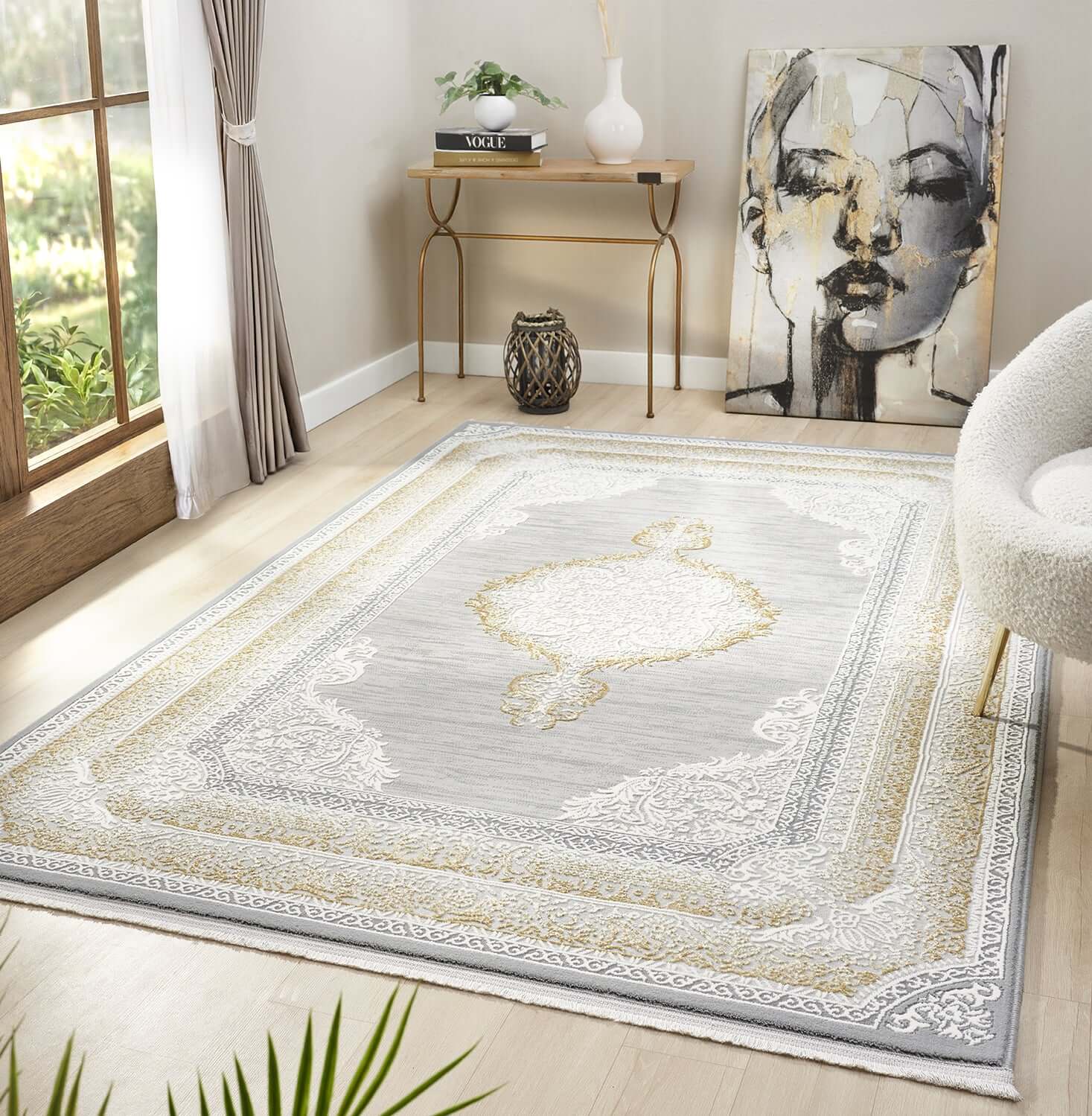 Kervan Rug AK187 Grey Gold Turkish Rug, Kervan Rug - A7114 Grey Gold Turkish Rug for Busy Homes