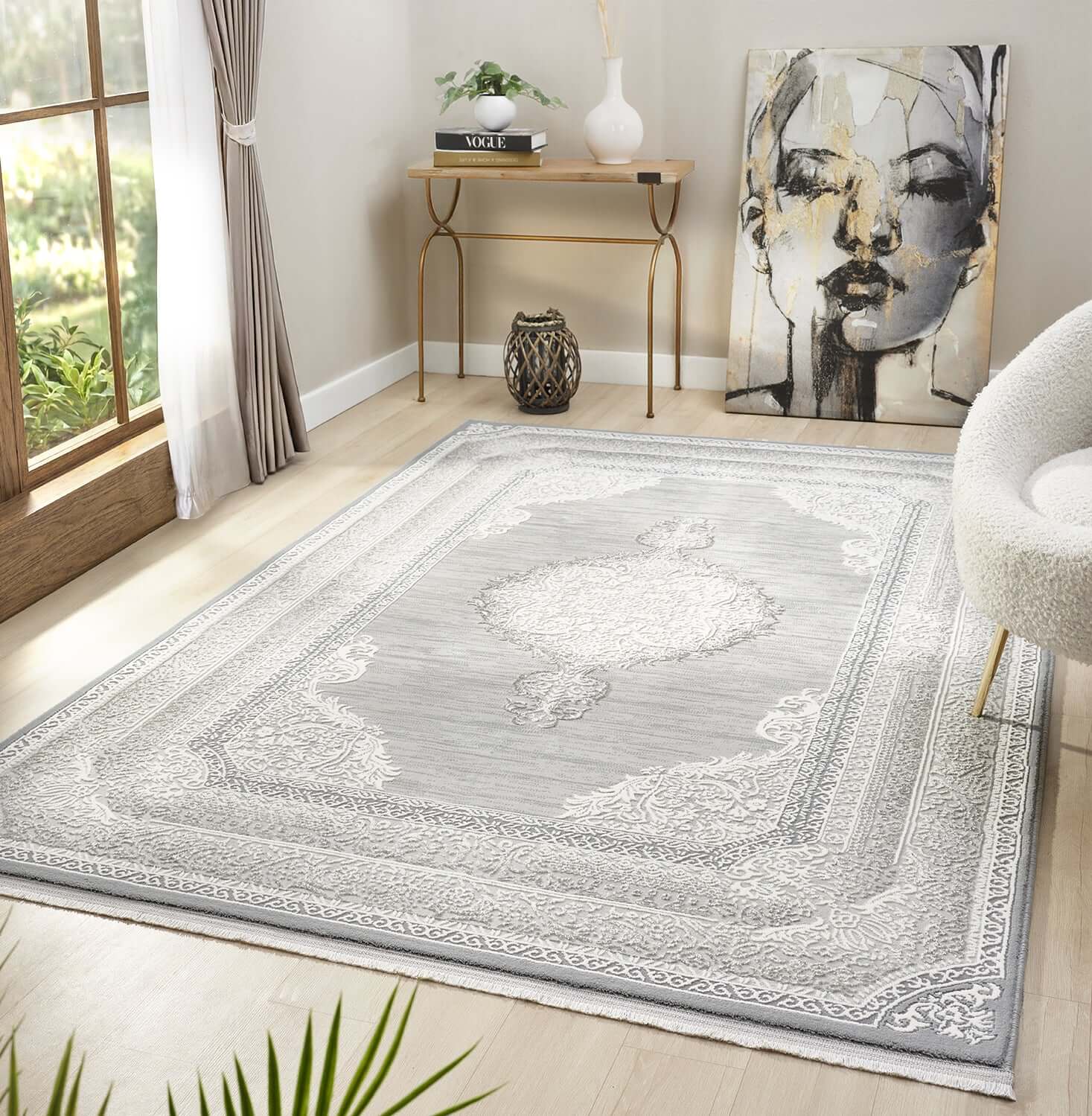 Kervan Rug AK187 Grey Grey Turkish Rug, Kervan Rug - A7114 Grey Gold Turkish Rug for Busy Homes