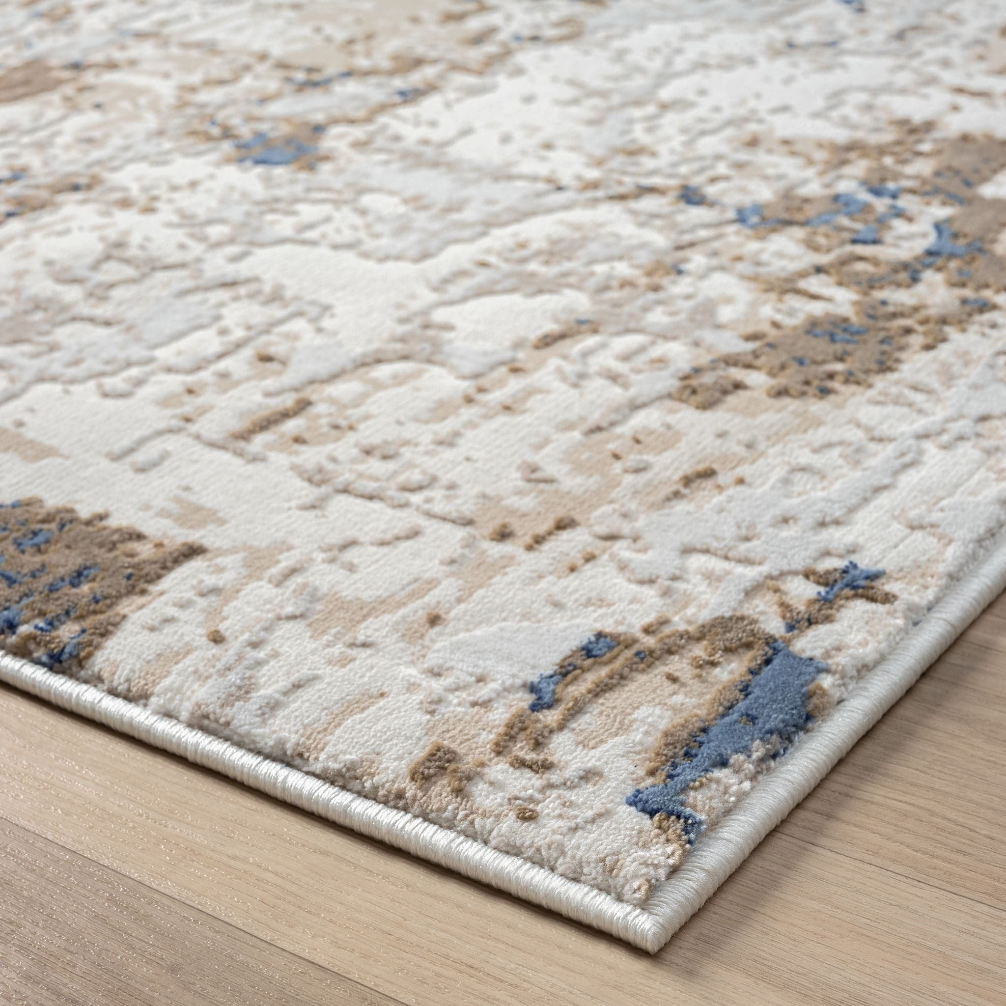 Abstract Modern Turkish Rugs Fable 475 Arctic featuring muted tones and a soft texture on a cotton base.