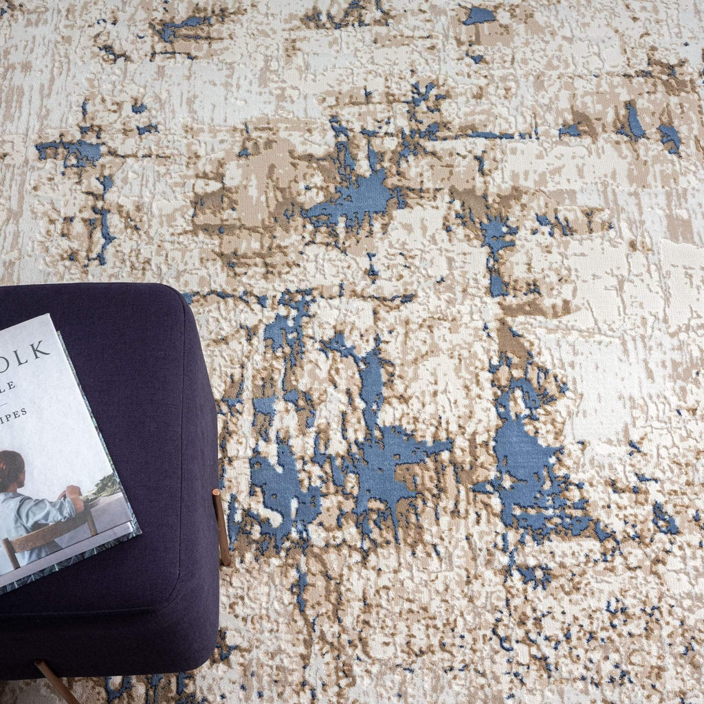 Abstract Modern Turkish Rugs Fable 475 Arctic with muted tones and textured design, enhancing contemporary decor.