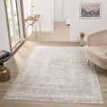 Adelia 641 Stone – Soft Textured Turkish Rug (Cream) styled in a furnished room