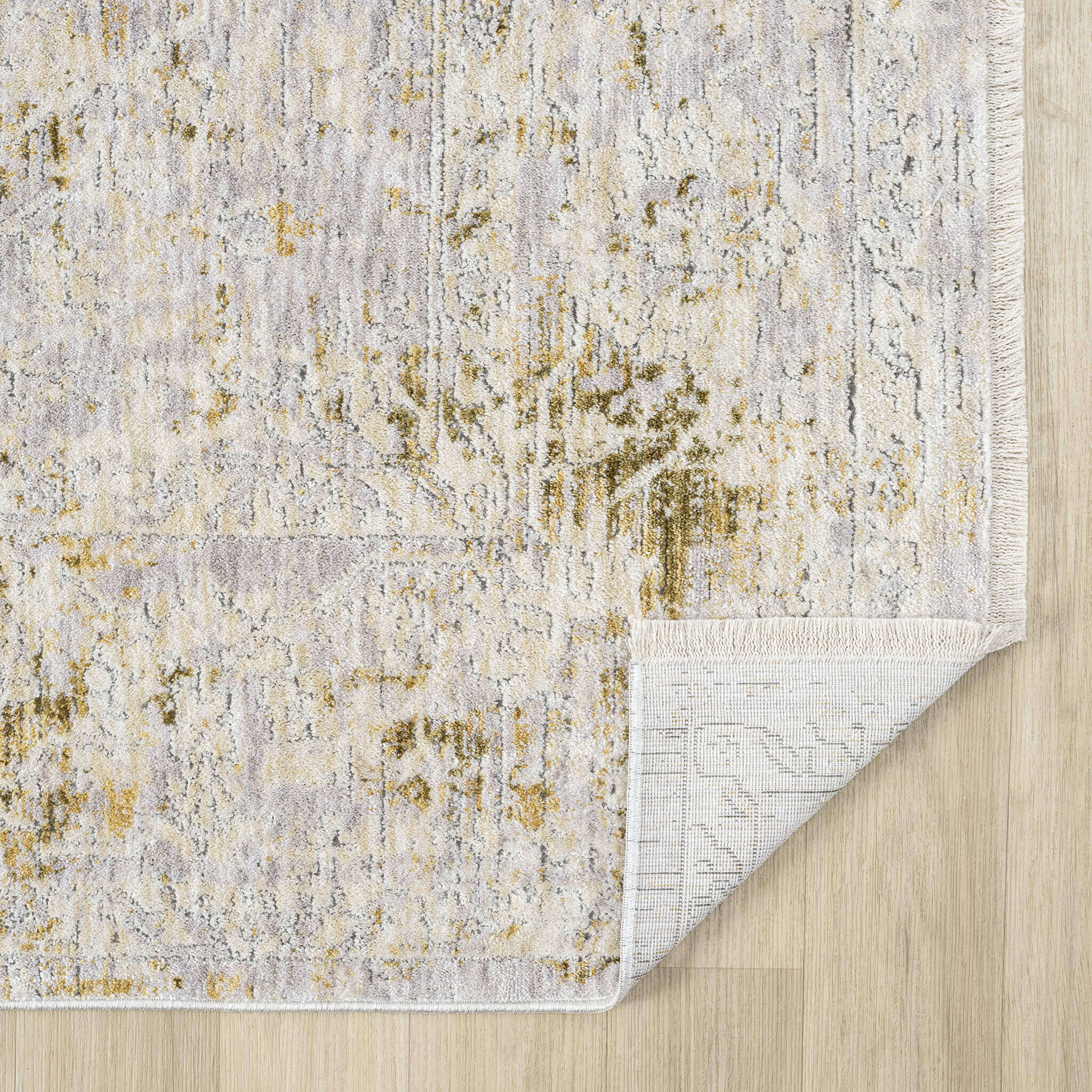 Adelia 645 Pearl Runner in a calm cream tone with shed-resistant, anti-static pile and short fringes. Power-loomed for durable, easy-care hallway style.