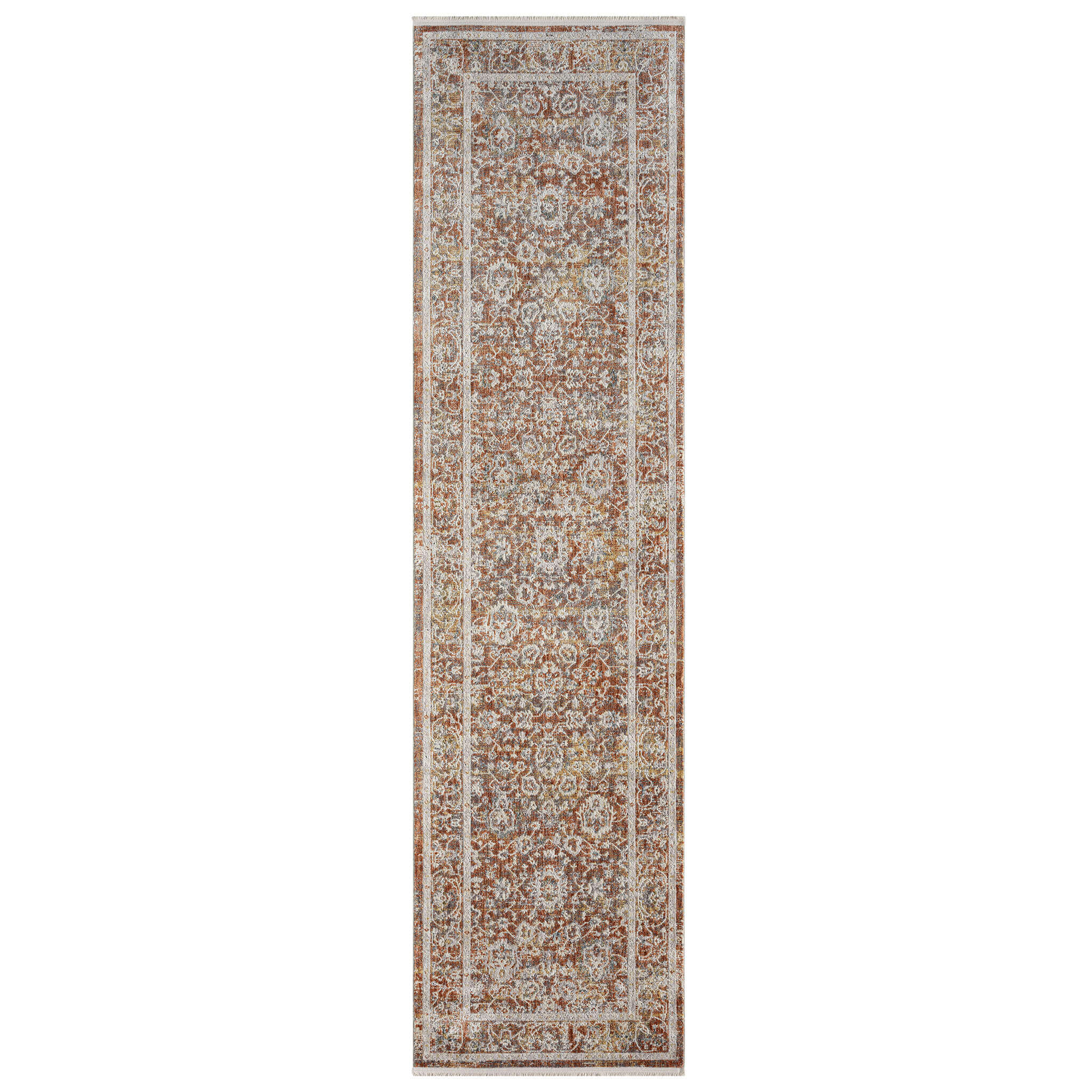 Adelia 648 Terra Runner with shed-resistant, anti-static pile and short fringes. Power-loomed in Türkiye for durable, easy-care hallway style.